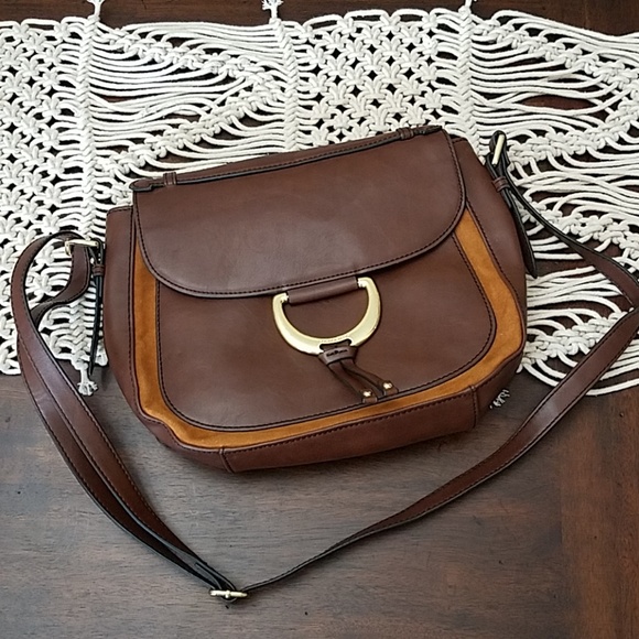 London Fog Handbags - London Fog Saddlebag Purse Crossbody Brown Leather